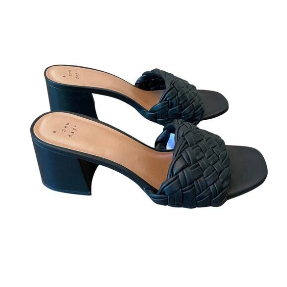 A New Day Black Braided Heeled Sandals Size 8 - 3” Block Heel - Picture 7 of 7